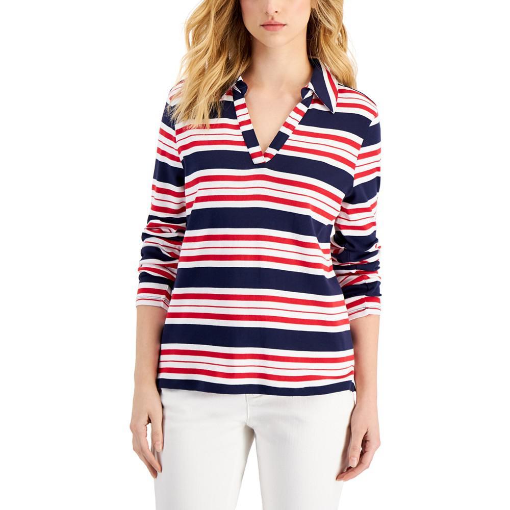 商品Charter Club|Women's Striped Johnny-Collar Top, Created for Macy's,价格¥34,第3张图片详细描述