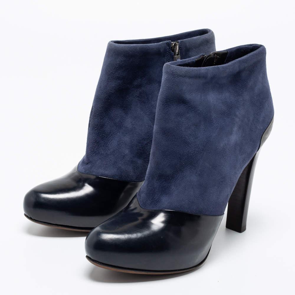 Fendi Navy Blue/Black Suede and Leather Ankle Boots Size 37.5商品第2张图片规格展示