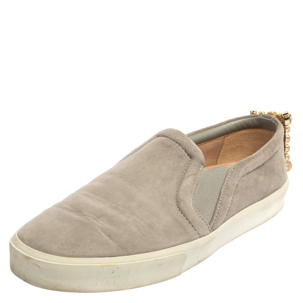 商品[二手商品] Stuart Weitzman|Stuart Weitzman Grey Suede Crystal Slip on Sneakers Size 38,价格¥763,第1张图片