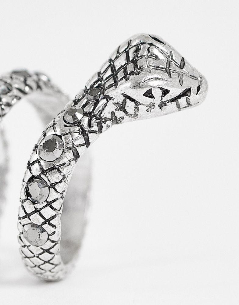 Reclaimed Vintage inspired ring with snake design and stones in silver exclusive at ASOS商品第3张图片规格展示