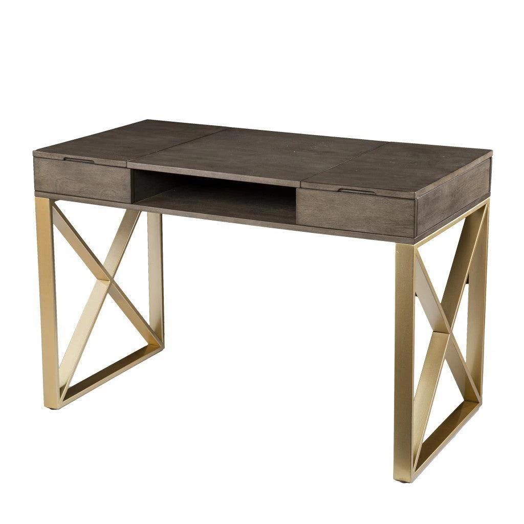 商品Homezia|Modern Gray and Gold Writing Desk with Storage,价格¥5557,第2张图片详细描述