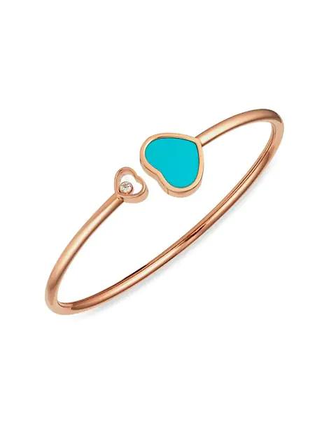 Happy Hearts 18K Rose Gold, Diamond & Turquoise Bangle商品第1张图片规格展示