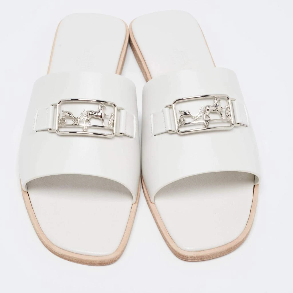 商品Hermes|Hermes White Leather  Villa Flat Slides  Size 38,价格¥4631,第3张图片详细描述