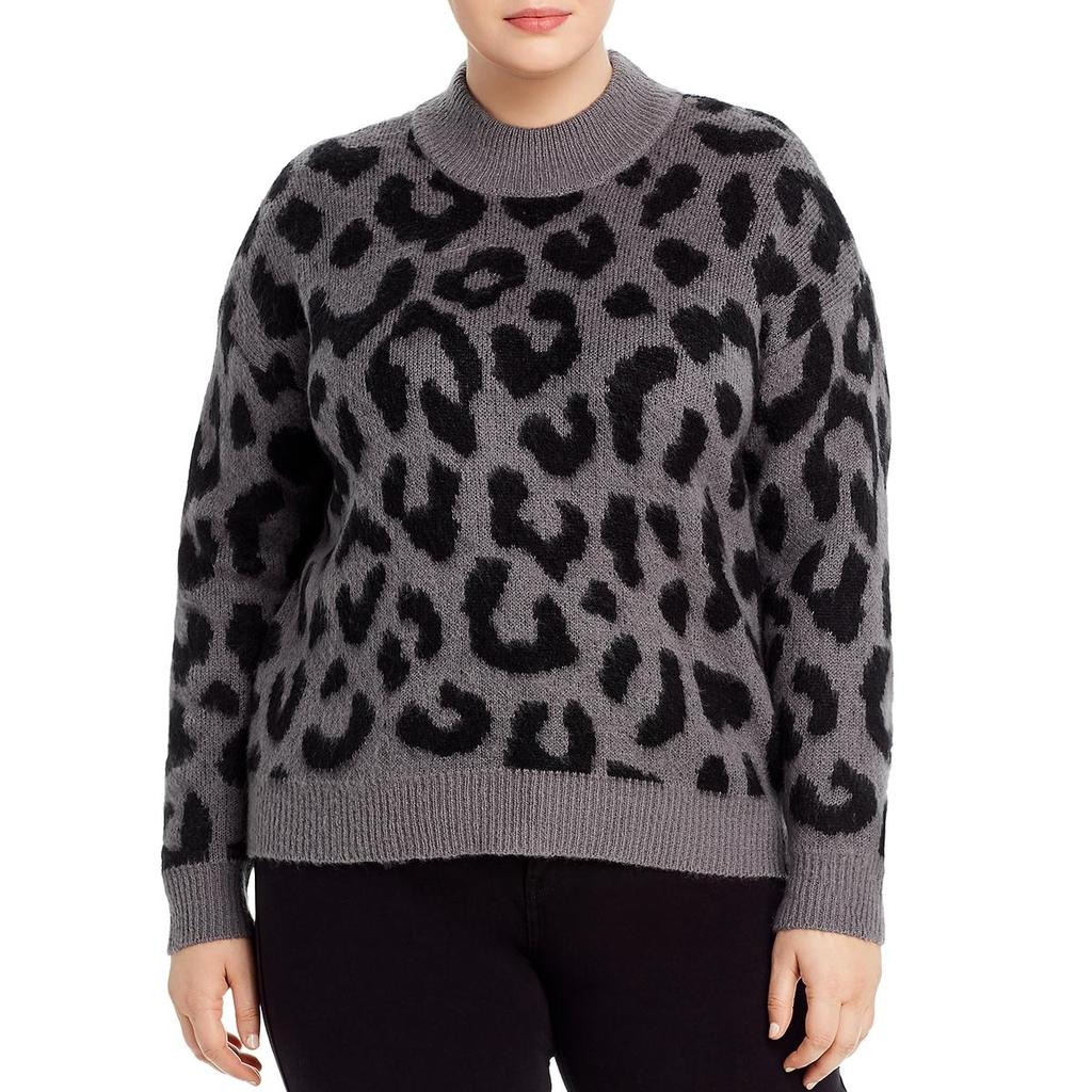 Aqua Womens Plus Leopard Print Mock Neck Sweater商品第1张图片规格展示