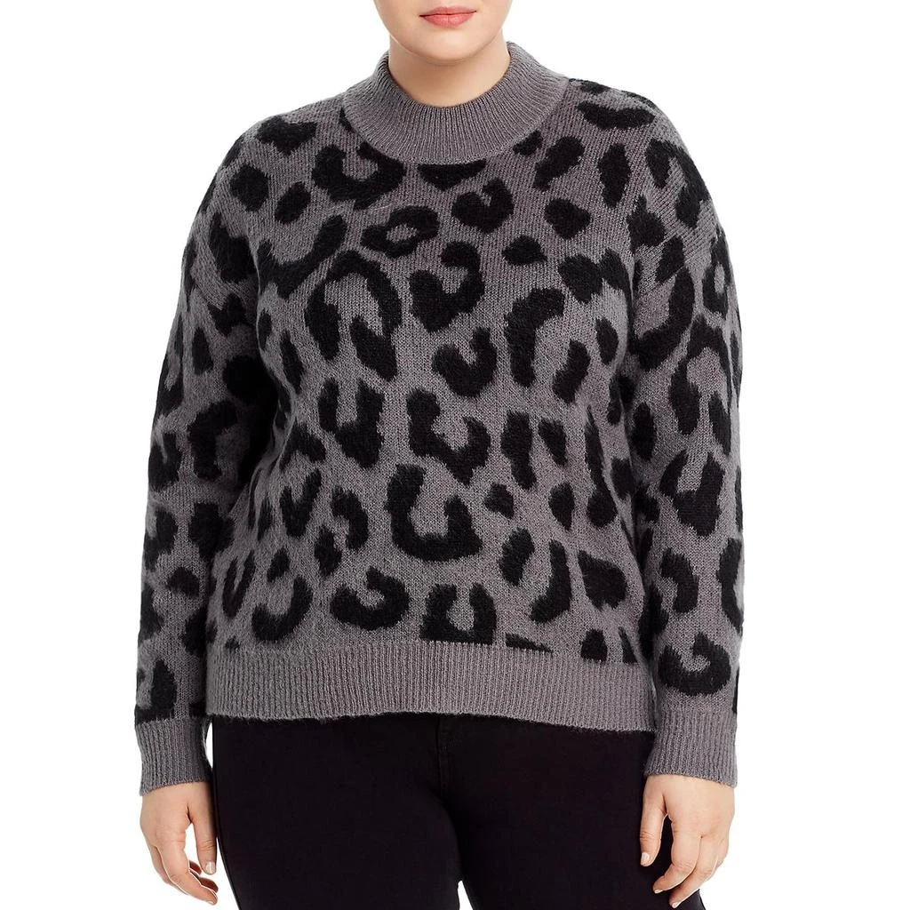 商品AQUA|Aqua Womens Plus Leopard Print Mock Neck Sweater,价格¥69,第1张图片