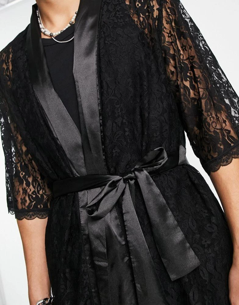商品ASOS|ASOS DESIGN co-ord robe in black lace,价格¥127,第4张图片详细描述
