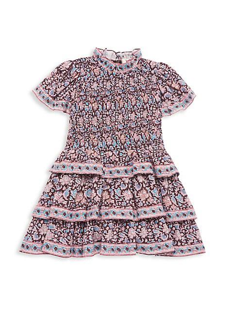 Little Girl's & Girl's Amaki Border Print Smocked Dress商品第1张图片规格展示