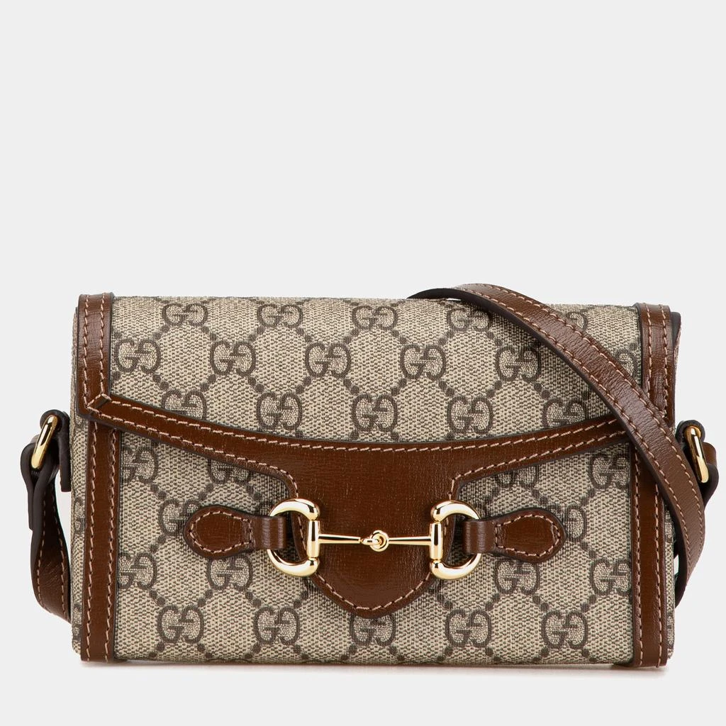 商品[二手商品] Gucci|Gucci Brown GG Supreme Canvas Mini Horsebit 1955 Crossbody Bag,价格¥12105,第1张图片