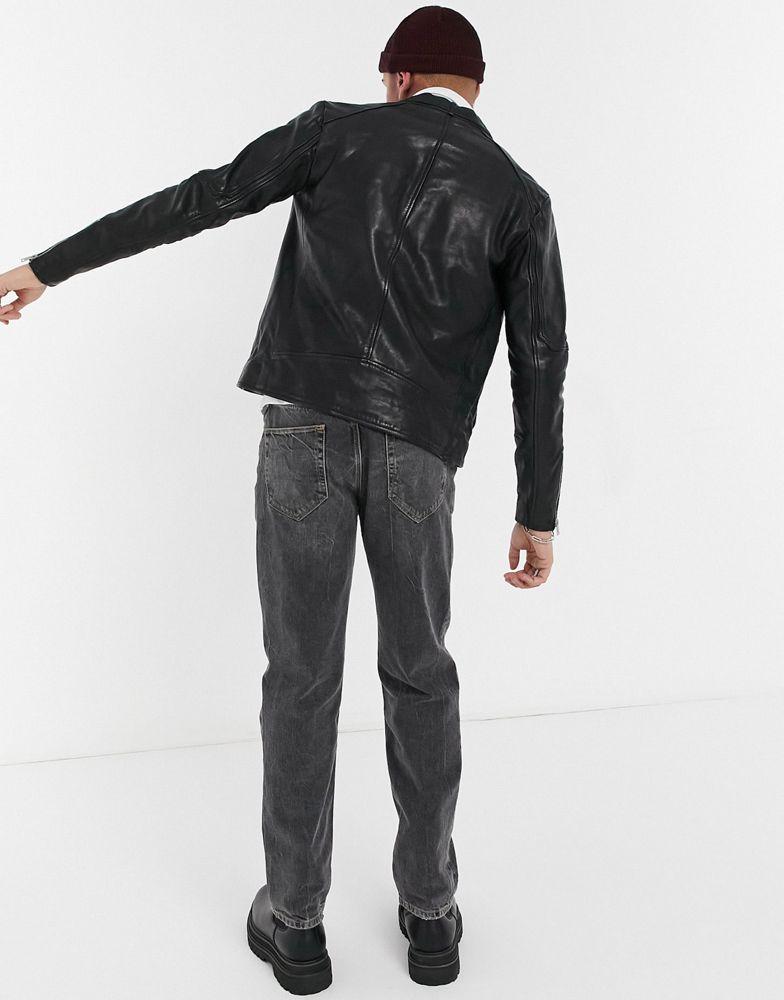 AllSaints Cora slim fit zip through leather jacket in black商品第2张图片规格展示