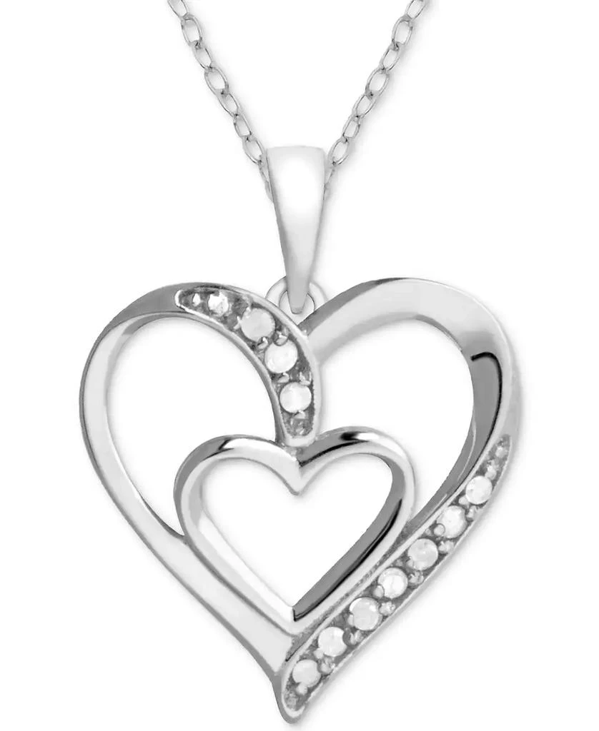 商品Macy's|Diamond Double Heart 18" Pendant Necklace (1/10 ct. t.w.) in Sterling Silver,价格¥758,第1张图片