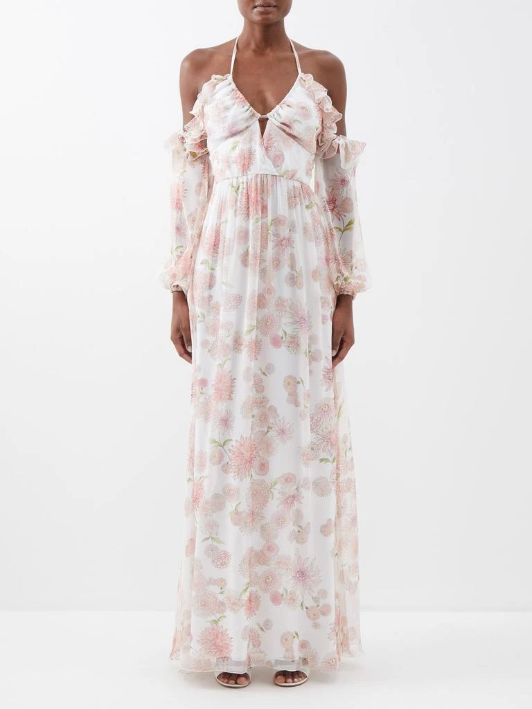 商品Giambattista Valli|Dahlia-print off-the-shoulder silk-georgette gown,价格¥8384,第1张图片