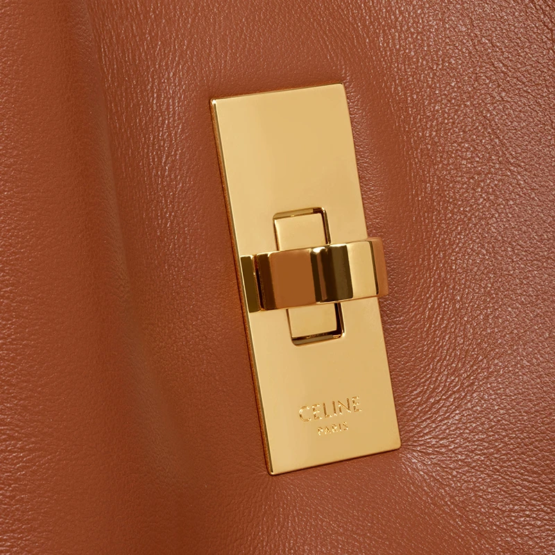 CELINE/赛琳   SEAU 16 TEEN系列 女士黄褐色小牛皮金扣单肩手提水桶包 商品