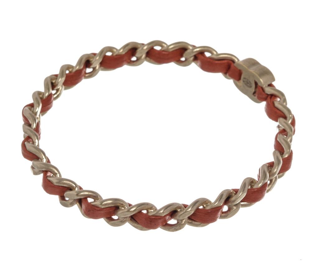 Chanel Red Leather Woven Silver-tone Chain-link CC Bangle Bracelet商品第3张图片规格展示