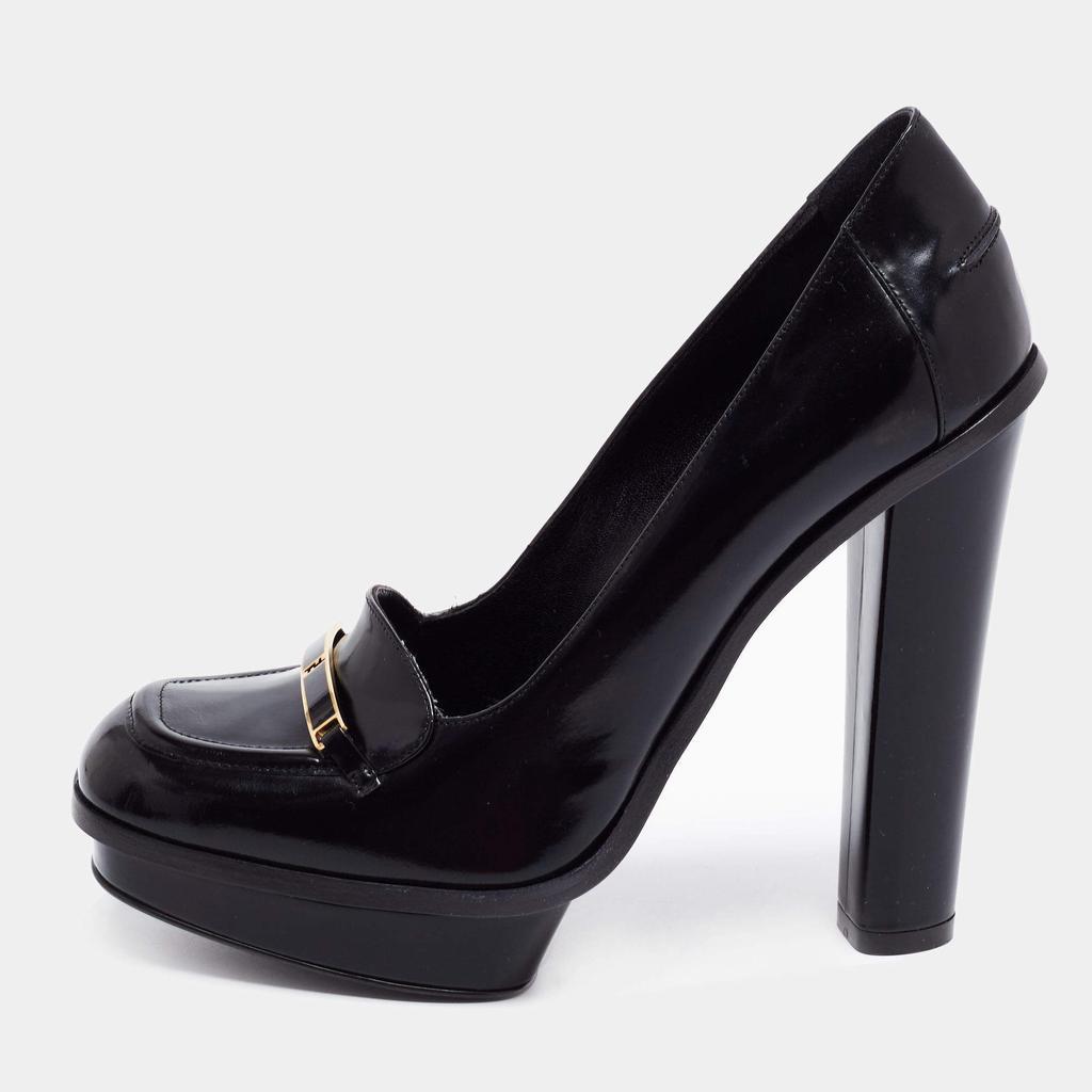 商品[二手商品] Fendi|Fendi Black Glossy Leather FF Loafer Platform Pumps Size 38.5,价格¥3965,第1张图片