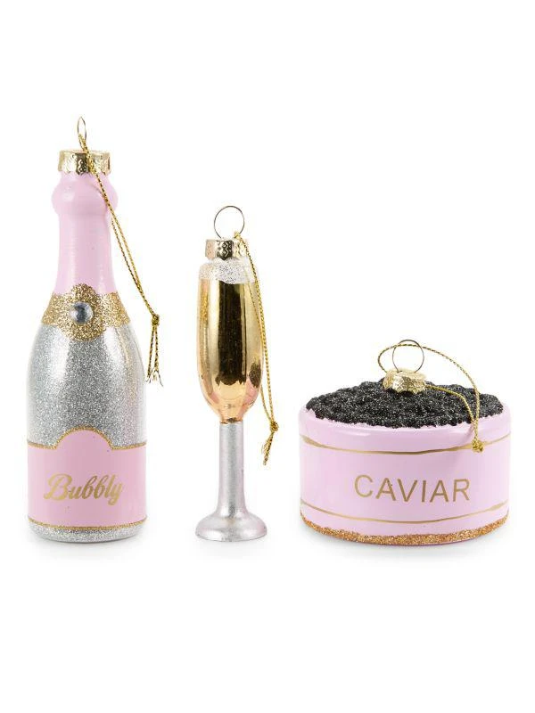 商品Saks Fifth Avenue|3-Piece Sparkling Wine & Caviar Ornament Set,价格¥188,第1张图片