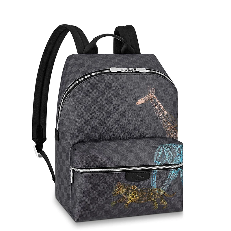 商品Louis Vuitton|预售10天 Louis Vuitton/路易威登 22春夏新款DISCOVERY系列 男士石墨色方格棋盘帆布牛皮革饰边银扣彩色动物印花双肩背包N45275,价格¥19940,第1张图片