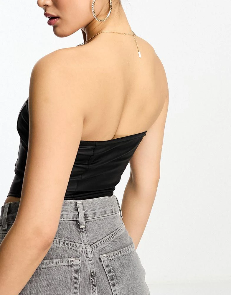 商品ASOS|ASOS DESIGN leather look corset bustier with hook and eye detail in black,价格¥167,第2张图片详细描述