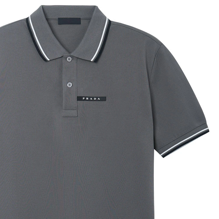 商品[国内直发] Prada|Logo领口条纹短袖Polo衫 男款 灰色,价格¥3337,第5张图片详细描述