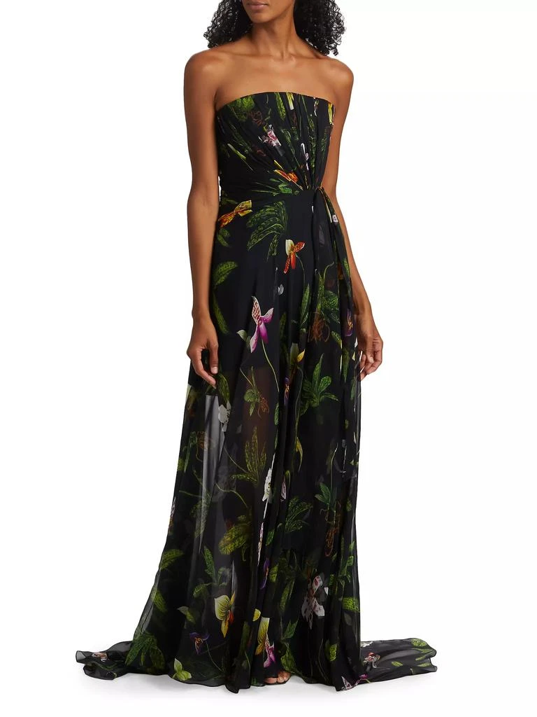 商品Oscar de la Renta|Orchids Silk Chiffon Strapless Drape Gown,价格¥68158,第3张图片详细描述