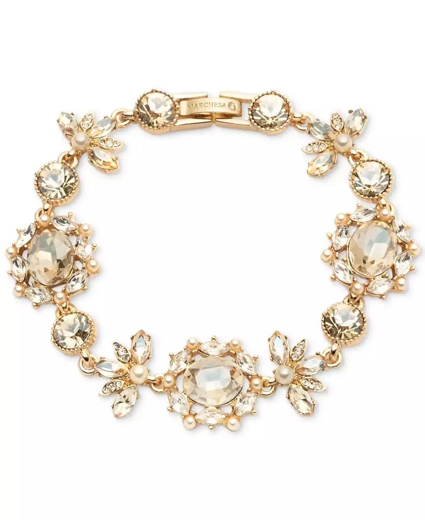 商品MARCHESA|Gold-Tone Stone, Crystal, & Imitation Pearl Flex Link Bracelet,价格¥525,第1张图片