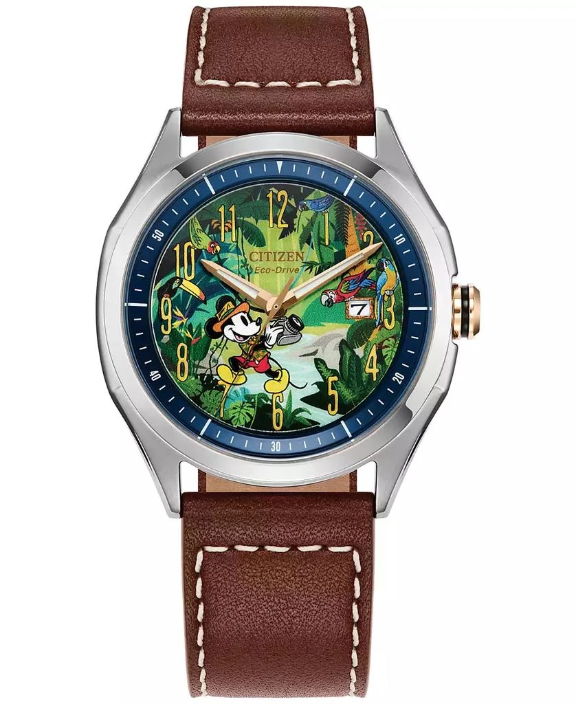 商品Citizen|Eco-Drive Men's Disney Mickey Mouse Explorer Brown Leather Strap Watch 41mm,价格¥2320,第1张图片