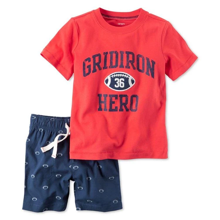 商品Carter's|2-Pc. Cotton Gridiron Hero T-Shirt & Football-Print Shorts Set, Baby Boys (0-24 months),价格¥51,第1张图片