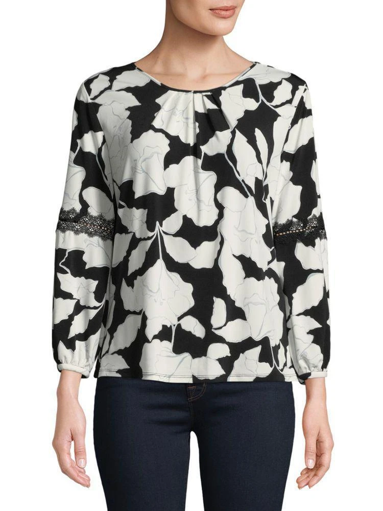 商品Karl Lagerfeld Paris|Pleated Floral Lace-Trim Top,价格¥338,第1张图片