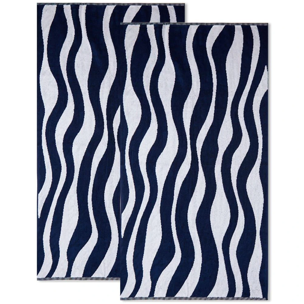 商品By Parra|By Parra Waves of the Navy Bath Towel - Set of 2,价格¥303,第1张图片