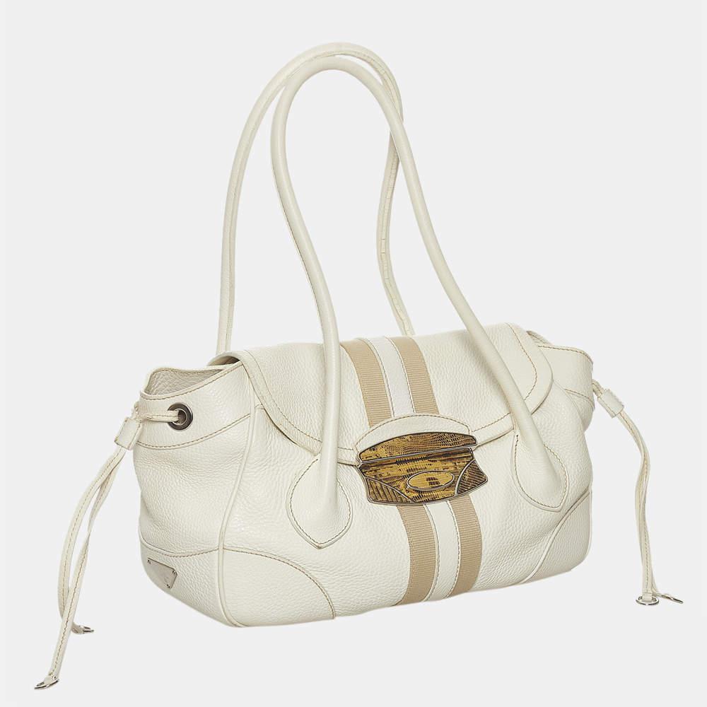 Prada Beige/Brown/White Calf Leather Shoulder Bag商品第2张图片规格展示