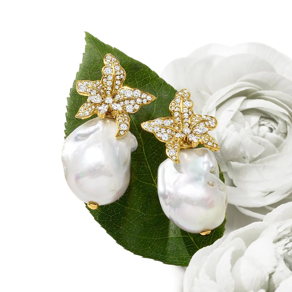 商品Ross-Simons|Ross-Simons Italian 13-18mm Baroque Pearl and CZ Flower Earrings in 18kt Gold Over Sterling,价格¥1260,第4张图片详细描述