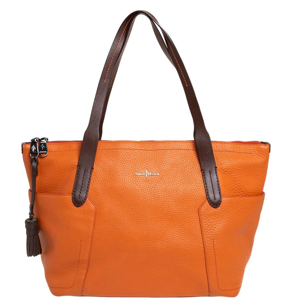 商品[二手商品] Cole Haan|Cole Haan Orange/Brown Leather Parker Top Zip Shopper Tote,价格¥1432,第1张图片