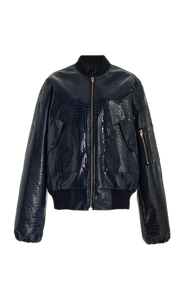 商品The Frankie Shop|The Frankie Shop - Hane Croc-Effect Faux Leather Bomber Jacket - Navy - XS/S - Best Seller - Moda Operandi,价格¥1103,第1张图片