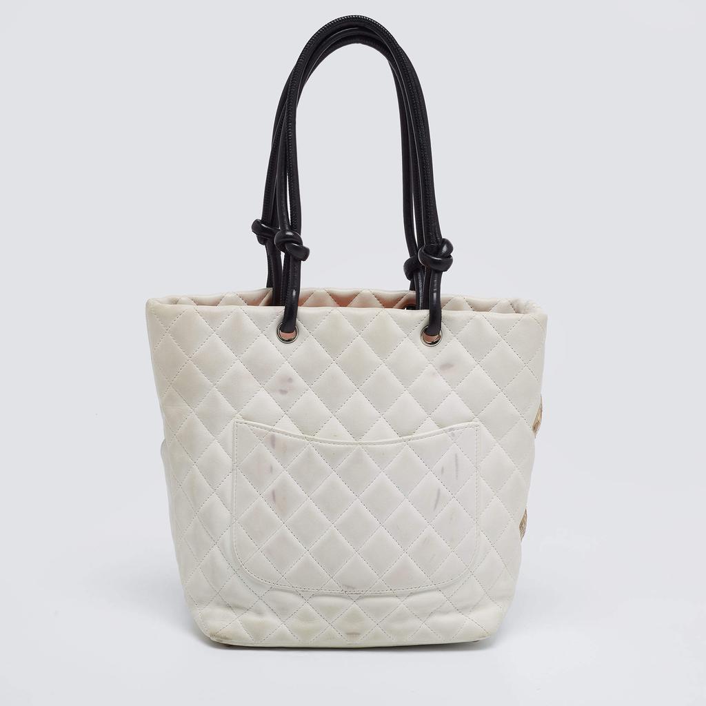 Chanel White/Black Quilted Leather and Python Embossed Small Ligne Cambon Tote商品第4张图片规格展示
