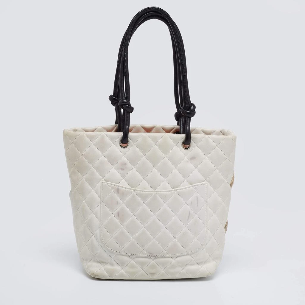 商品[二手商品] Chanel|Chanel White/Black Quilted Leather and Python Embossed Small Ligne Cambon Tote,价格¥5529,第4张图片详细描述