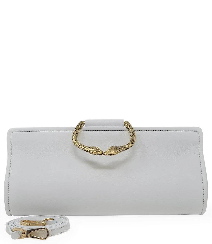 商品TRAMONTANO|Tramontano White Leather Large Clutch W/ Snake Handle,价格¥3737,第4张图片详细描述