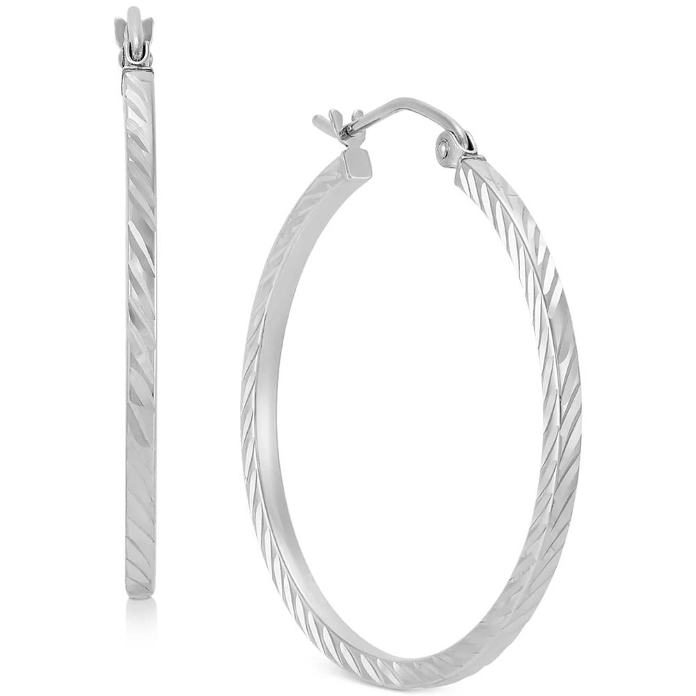 商品Macy's|Textured Medium Hoop Earrings in 14k White Gold (30mm),价格¥1643,第3张图片详细描述