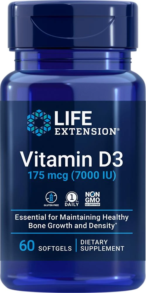 商品Life Extension|Life Extension Vitamin D3, 7000 IU, 60 softgels - 175 mcg (175 mcg (7000 IU), 60 softgels),价格¥85,第1张图片