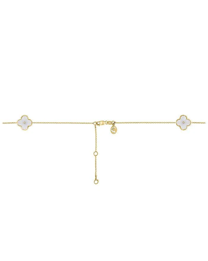 商品Bloomingdale's|Mother of Pearl & Diamond Clover Station Collar Necklace in 14K Yellow Gold, 18",价格¥33631,第2张图片详细描述