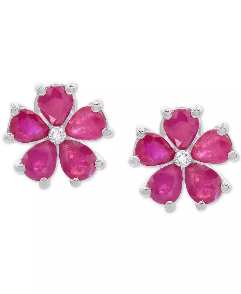 商品Macy's|Lab-Grown Ruby (3-1/8 ct. t.w.) & Diamond Accent Flower Stud Earrings in Sterling Silver,价格¥725,第3张图片详细描述