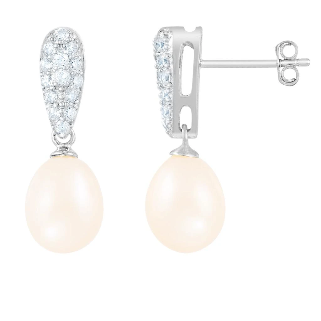 商品Splendid Pearls|Fancy Sterling Silver Dangling 8-8.5mm Freshwater Pearl Earrings,价格¥286,第1张图片