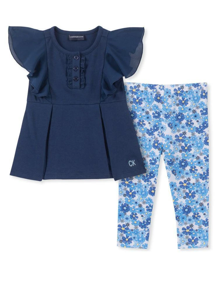 商品Calvin Klein|Baby Girl's 2-Piece Pleated Tunic &amp; Floral-Print Leggings Set,价格¥114,第1张图片