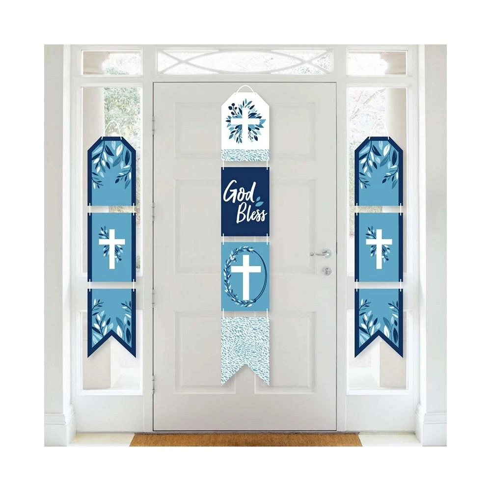 商品Big Dot of Happiness|Blue Elegant Cross - Vertical Paper Door Banners - Wall Kit - Indoor Door Decor,价格¥157,第1张图片