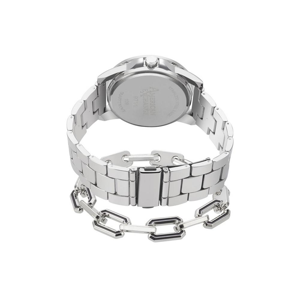 Men's Quartz Movement Shiny Silver-Tone Metal Bracelet Analog Watch, 43mm and Bracelet with Zippered Travel Pouch商品第3张图片规格展示