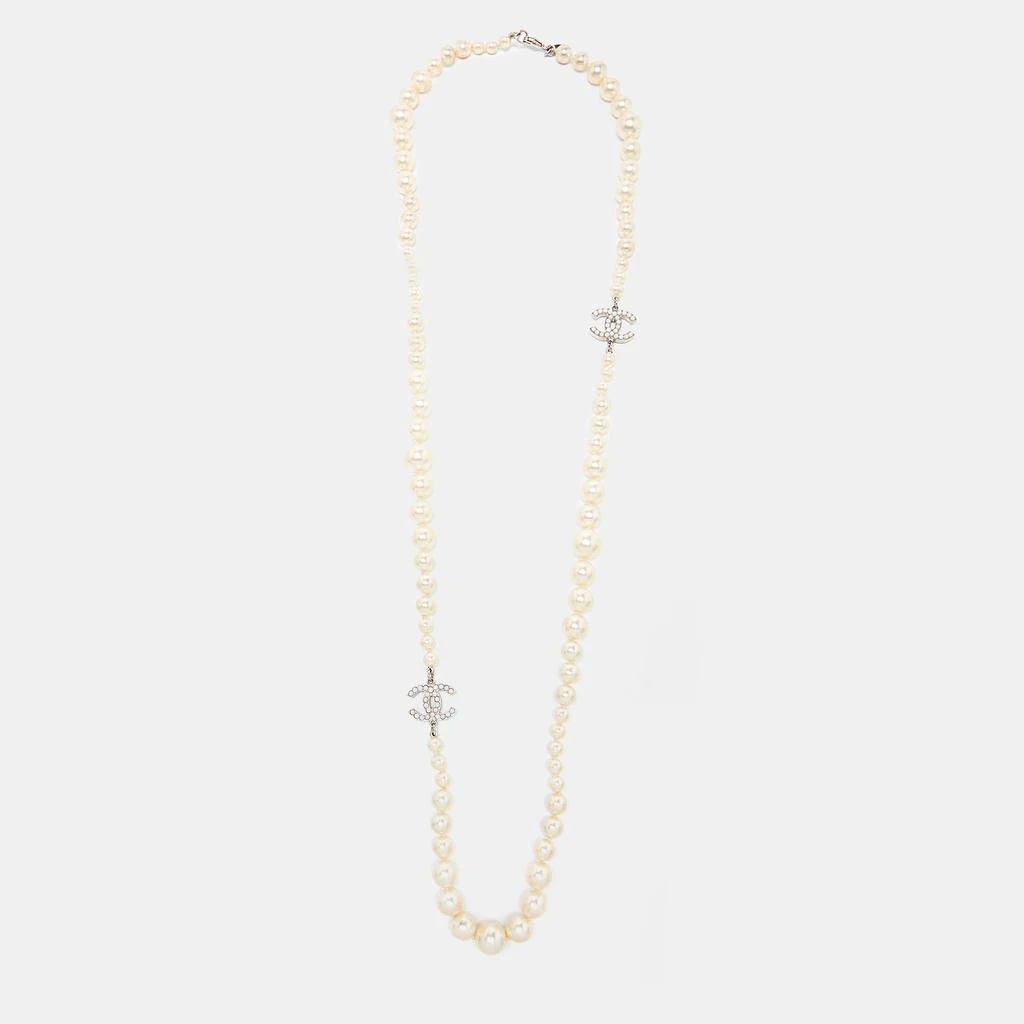 商品[二手商品] Chanel|Chanel Silver Tone Graduated Faux Pearl CC Charm Necklace,价格¥6352,第1张图片