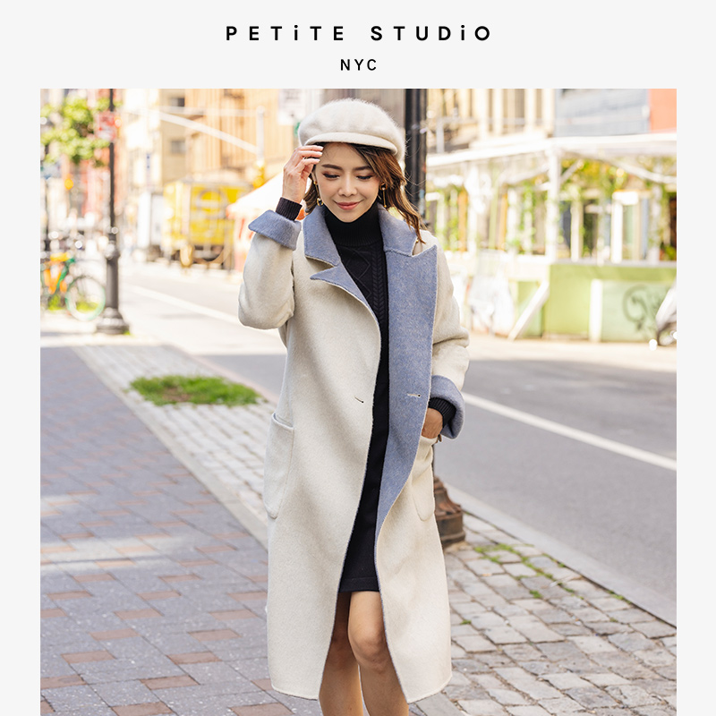 Payton蓝米拼色温柔质感双面穿羊毛大衣 | Payton Reversible Wool Coat - Blue & Ivory商品第3张图片规格展示