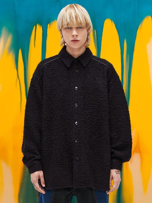 Wool Blend Boucle Avantgarde Shirt Jacket Black商品第1张图片规格展示