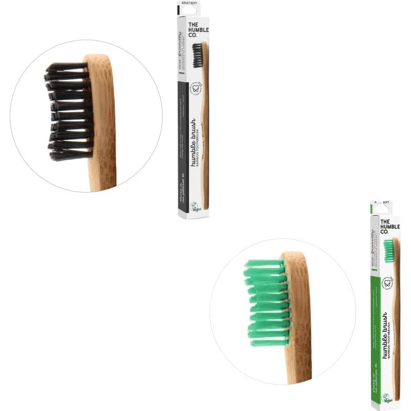 商品The Humble Co|Pack of 2 soft bamboo toothbrush in black and green,价格¥122,第1张图片