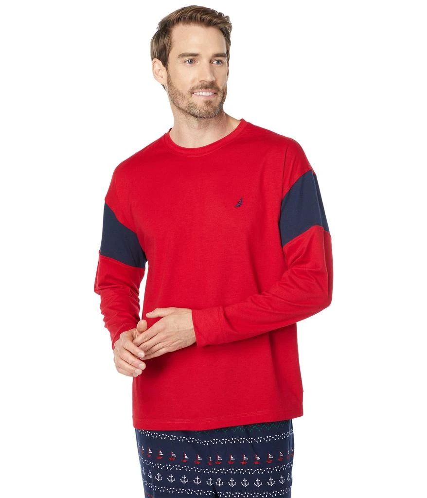 商品Nautica|Color-Block Long Sleeve Sleep Top,价格¥121,第1张图片