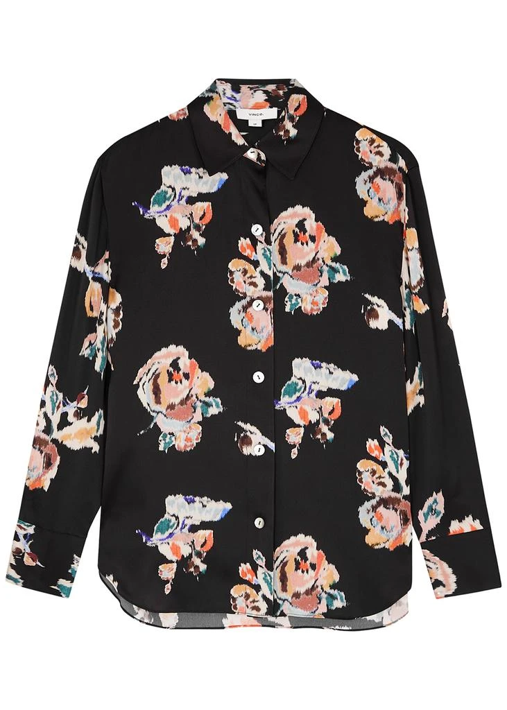 商品Vince|Black floral-print silk-satin shirt,价格¥1792,第1张图片