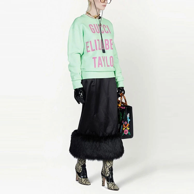 商品[国内直发] Gucci|古驰 FW22 字母Logo印花圆领长袖套头卫衣 女款 绿色,价格¥6235,第5张图片详细描述